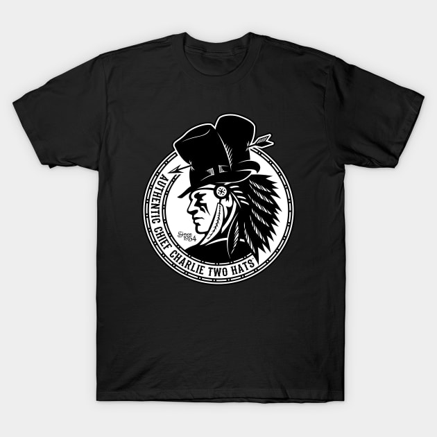 Authentic Chief Charlie Two Hats (B&W) T-Shirt by scallywag